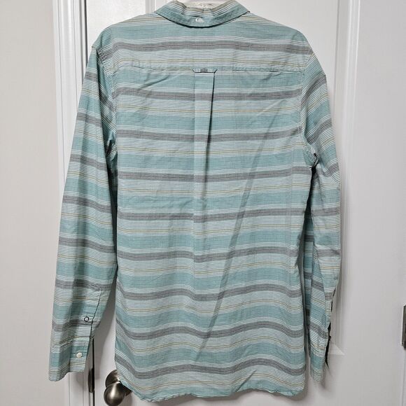 Quiksilver Shirt Men's Large Green Striped Button Up Cotton Blend Pockets GUC - Picture 8 of 8